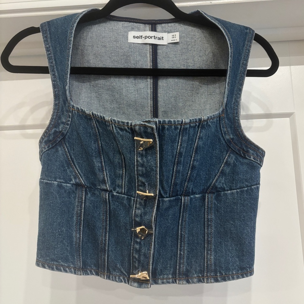 Self Portrait Cropped Denim Shirt Sz 4